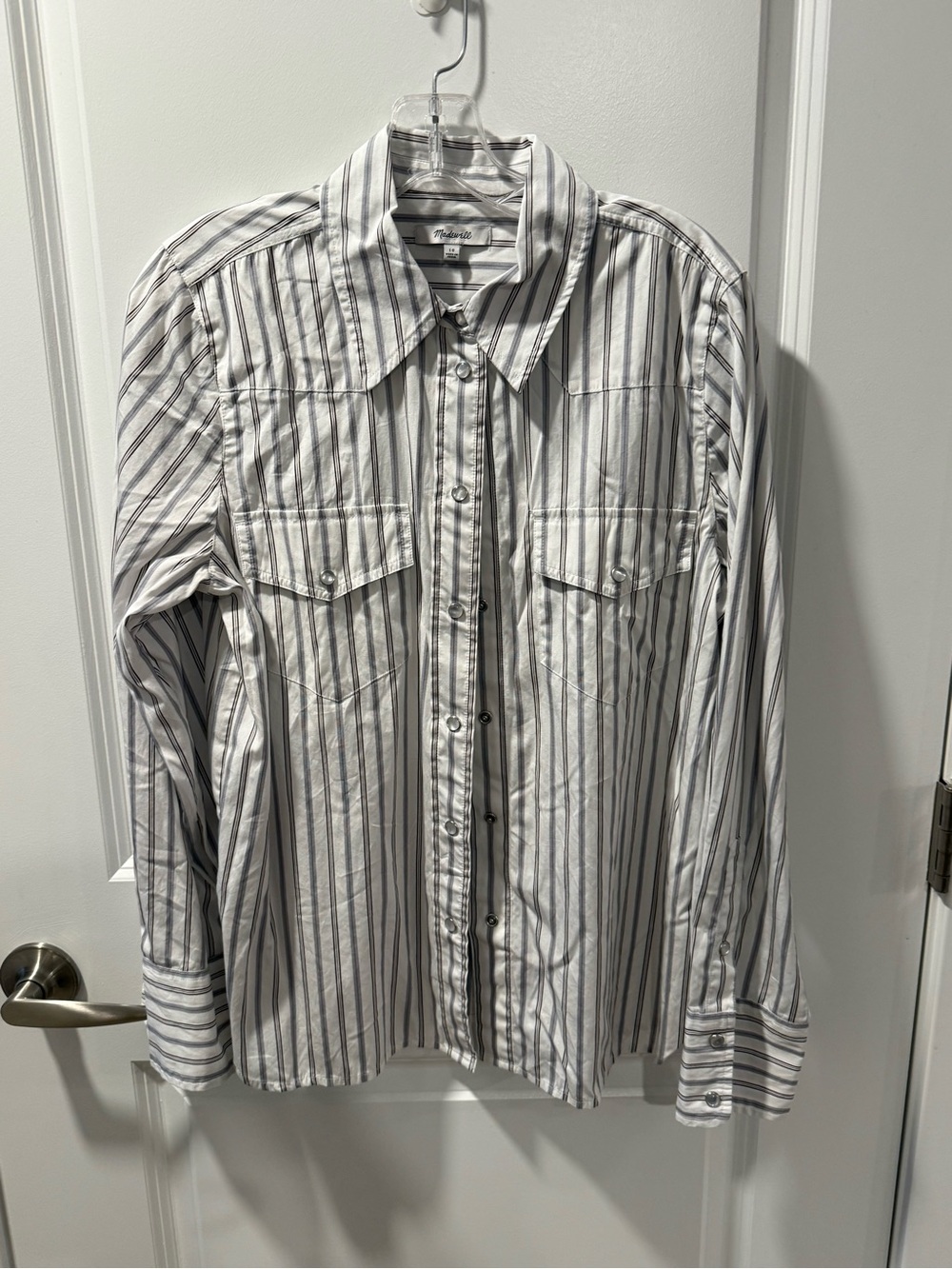 Madewell White Shirt with Gray Vertical Stripes